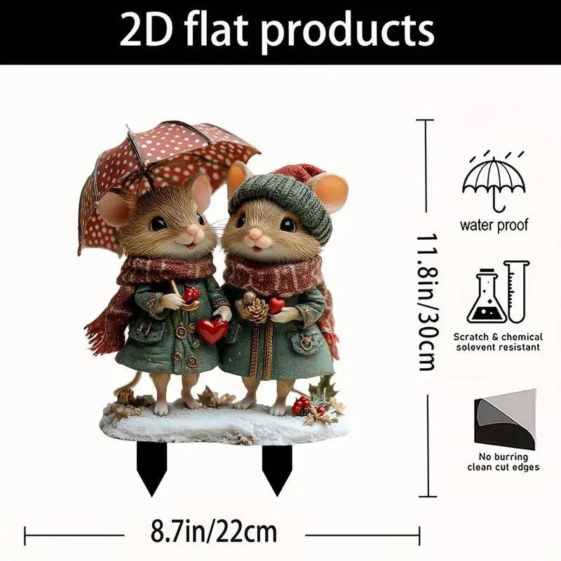 Squirrel Garden Stake 2D Valentine's Day Squirrel Lawn Sign With Stake Squirrel Lover Stake With Umbrella Scarf For Valentine's