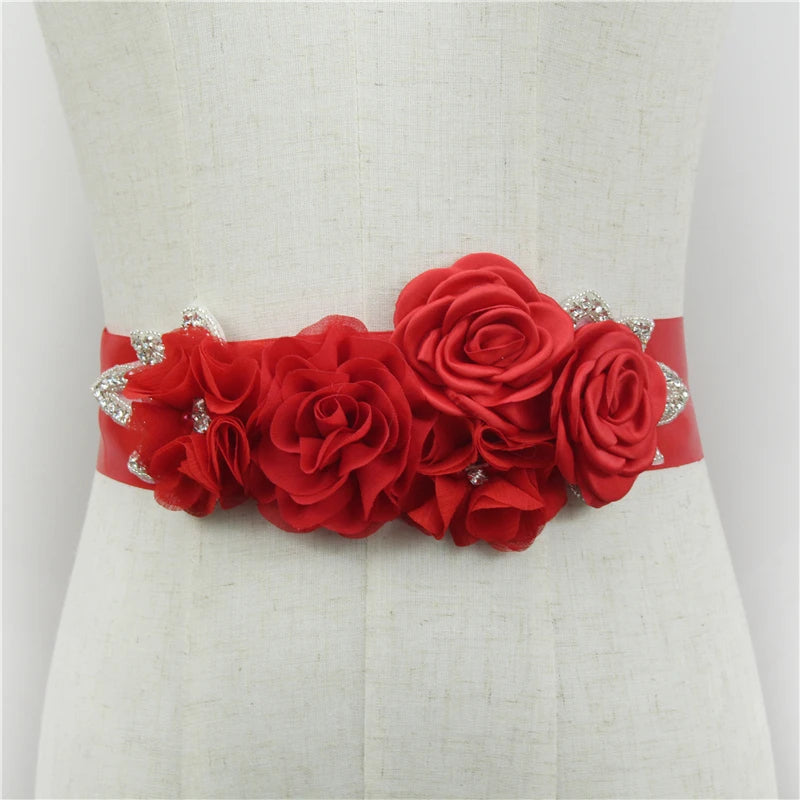 Wedding Belts White Ivory Flowers Pearls Satin Flower Rhinestone Decoration Accessories Elegant Bridesmaids Women Dresses Sash