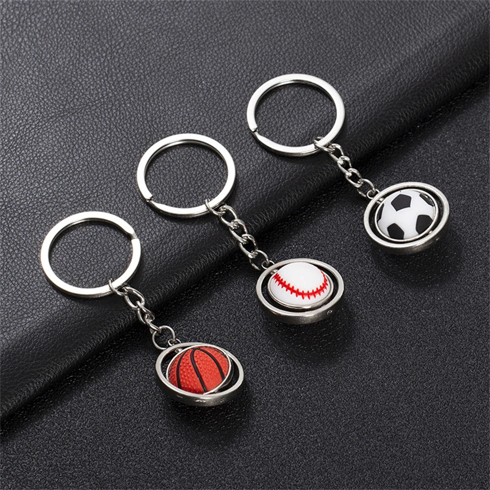 Rotating Mini Ball Keychain Basketball Football Golf Rugby Baseball Sport Key Ring Pendant Car Bag Metal Ball Ornament Boys Gift