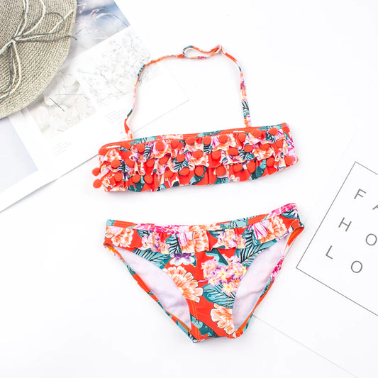 CHEAP Teen Kids Girls Swimwear Swimsuit Children Print Bandage Bikini 2024 Wholesale Brand Baby Girl Biquini Swimming Suit