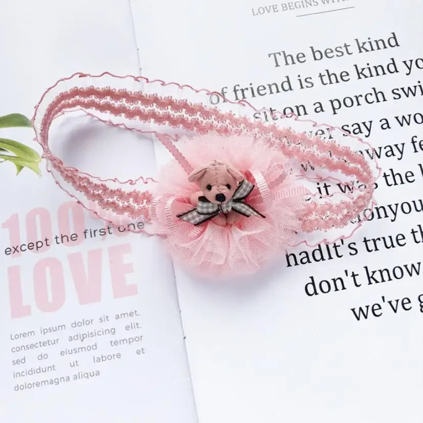Newborn Toddlers Chiffon headbands Girls Lvely bear pink headwear strech hair bands kids hair accessories headdress