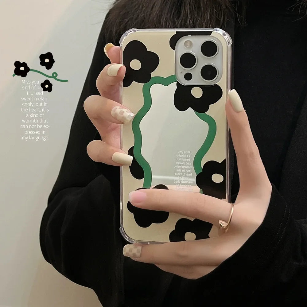 Retro sweet girls Mirror flowers art Japanese Phone Case For iPhone 15 14 13 12 11 Pro Max Xr Xs Max 15 14 Plus Case Cute Cover