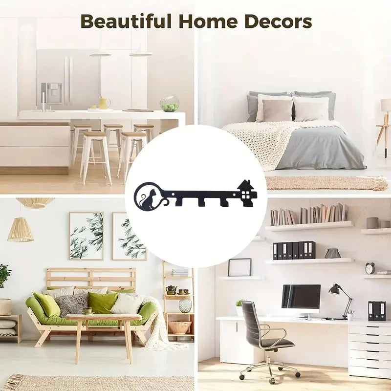 Cat Coat Hooks Wall Art Decor-Bear Hangers Key Holder-Clothes Hat Rack and Backpack Hanger for Storage, Living Room, Hallway