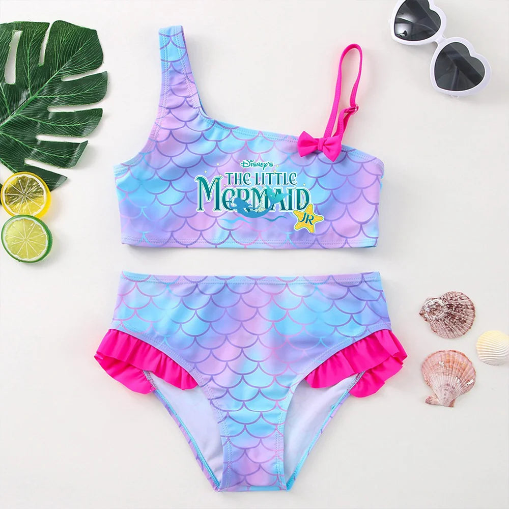The Little Mermaid Girls Swimsuit One-Piece Bathing Suit Children Dresses Summer Swimwear Beach Suit Kid Wear Mermaid Fish Scale