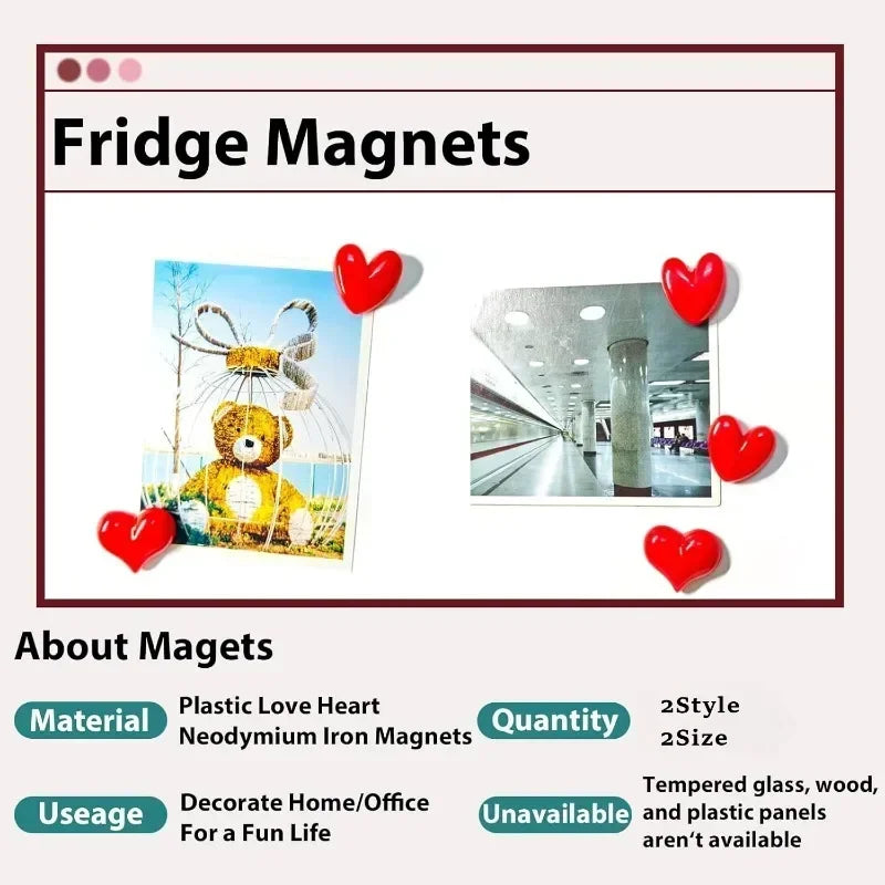 Mini Fridge Magnets Heart-shaped Magnetic Refrigerator Decor Sticker Valentines Day Gift Decoration Office Whiteboard Fixed Tool