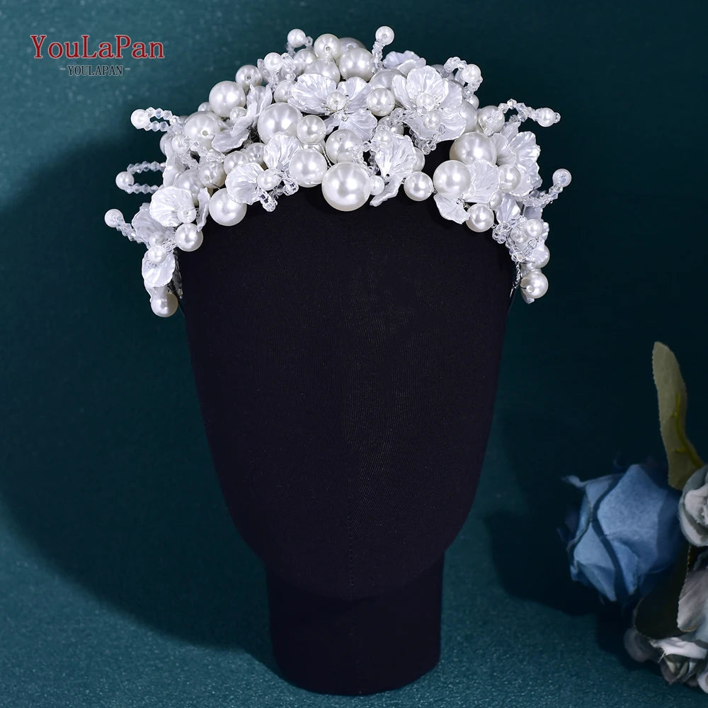 YouLaPan Luxurions Wedding Flower Head Hoop White Color Pearl Bride Headband Banquet Party Women Headwear Hair Accessories HP809
