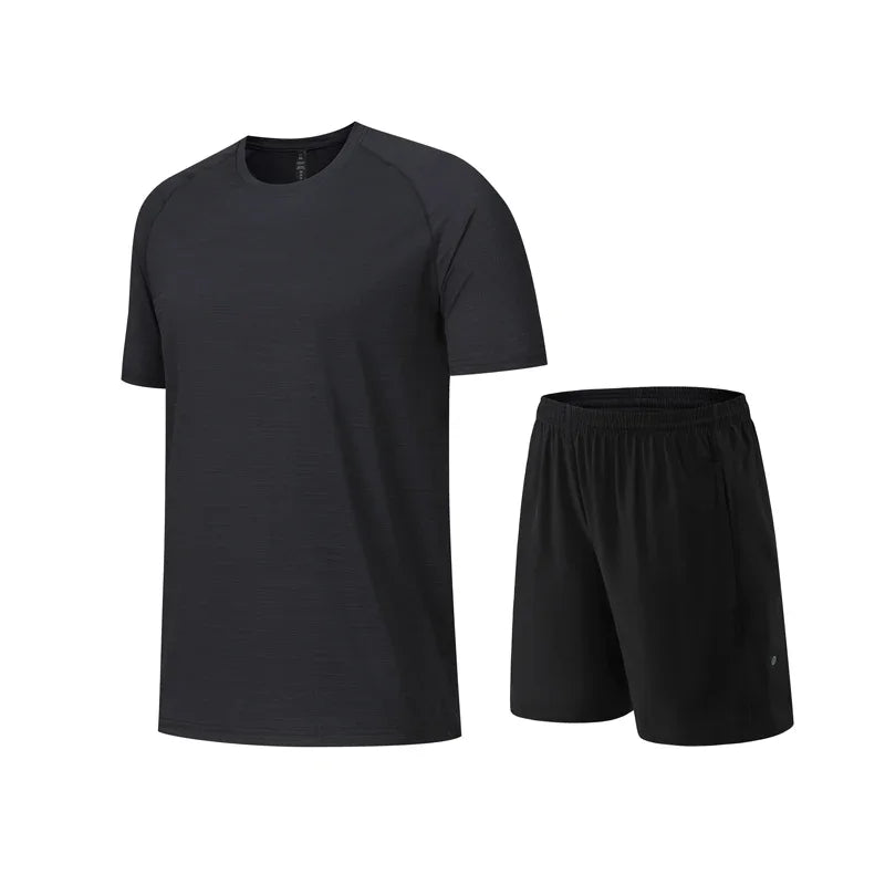 2pcs Set Mens Running Sportswear Suit Golf Tennis Workout Sweatshirts Short Sleeved Shorts Kits Outdoor Go Hiking Sports Clothes