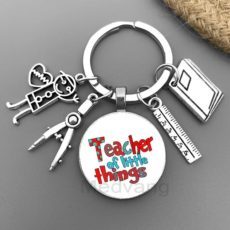 New Thank You Teacher Keychain Gift Thanksgiving Teacher Education Pendant Round Glass Keychain Teacher's Day Jewelry Gift