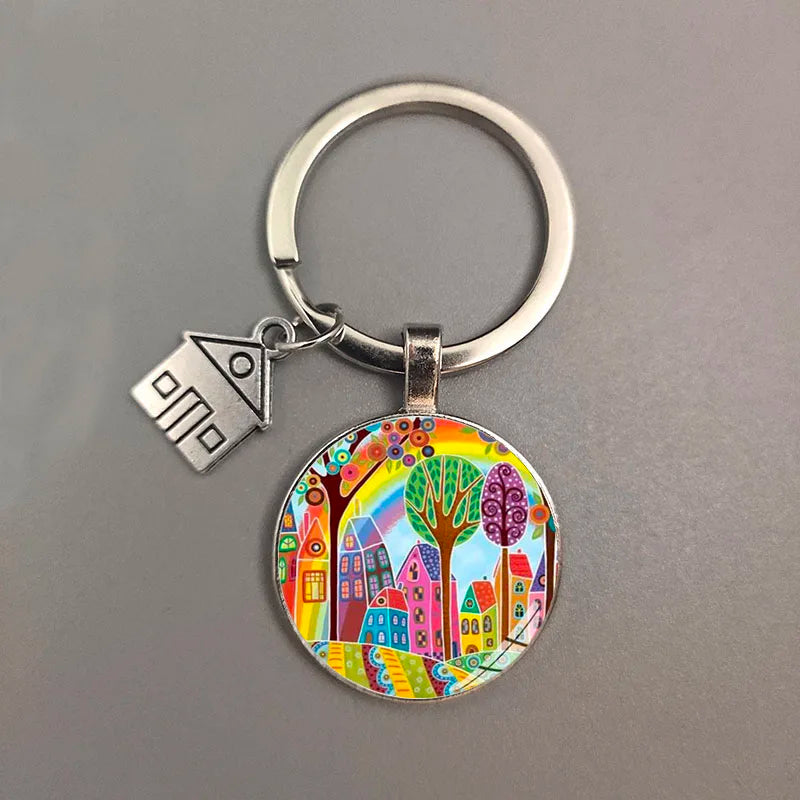 Key To The New House Kechain Beautiful House Under The Starry Sky Key Ring Personality Jewelry Gift Key Holder for New Home