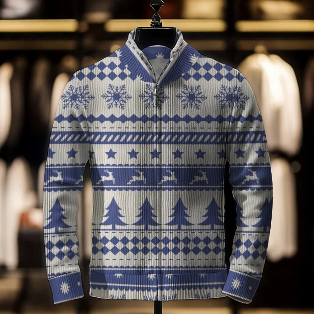 2024 Men’s Casual Christmas 3D Print Sweater Cardigan Loose Outerwear Coat, Winter Men’s Fashion Jacket, Casual Men’s Clothing