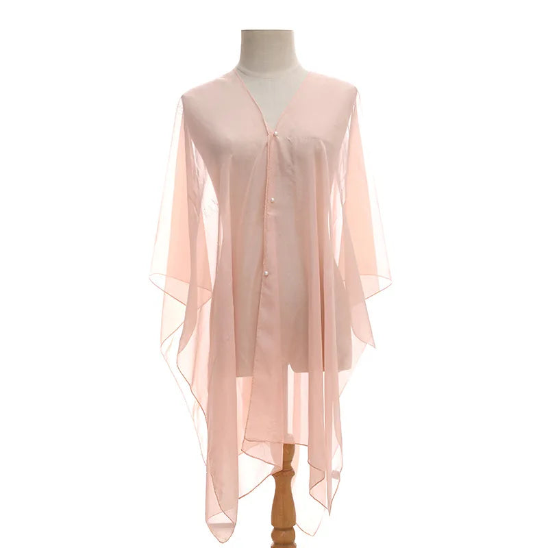 Women Sun Protection Shawl for Cycling Lady Summer Chiffon T-shirt Holiday Solid Color Scarf Bikini Blouse Breathable Beach Wrap