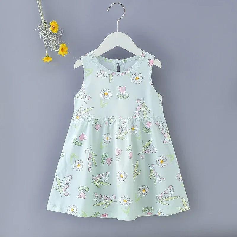 Girls Summer Dress Sleeveless Cute Print