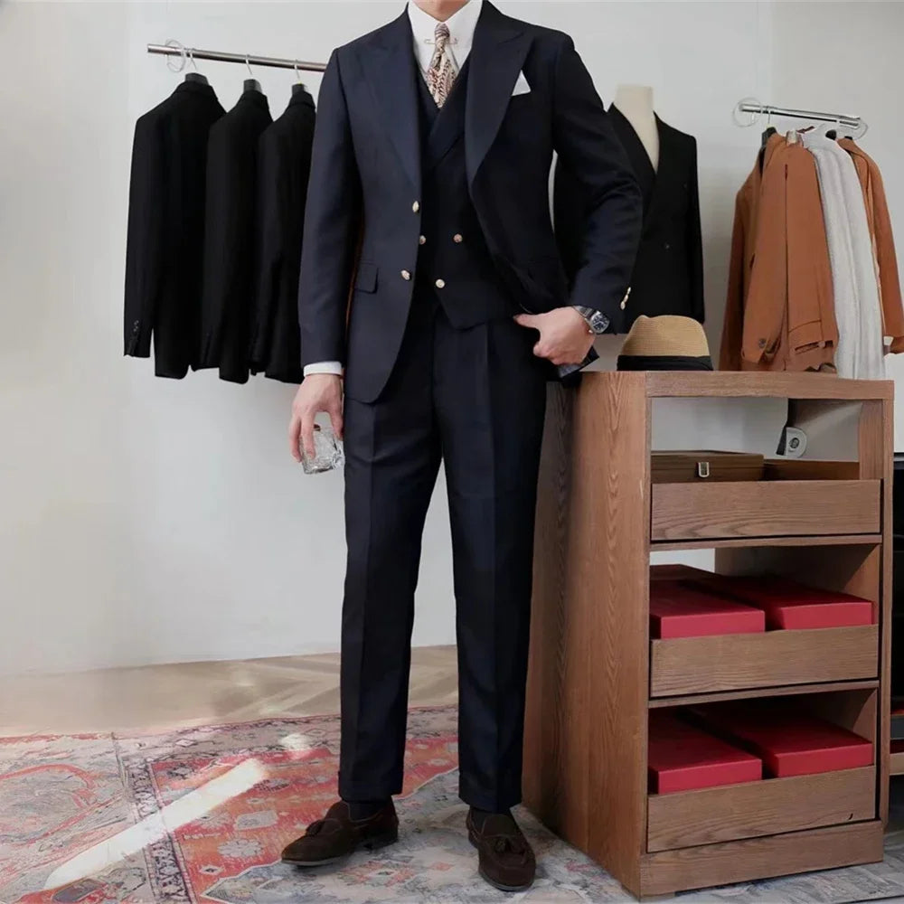 Black Men Suit Formal Business Blazer Wedding Groom Tuxedo Daily Slim Fit 3 Piece Jacket Vest Pants Terno Masculino