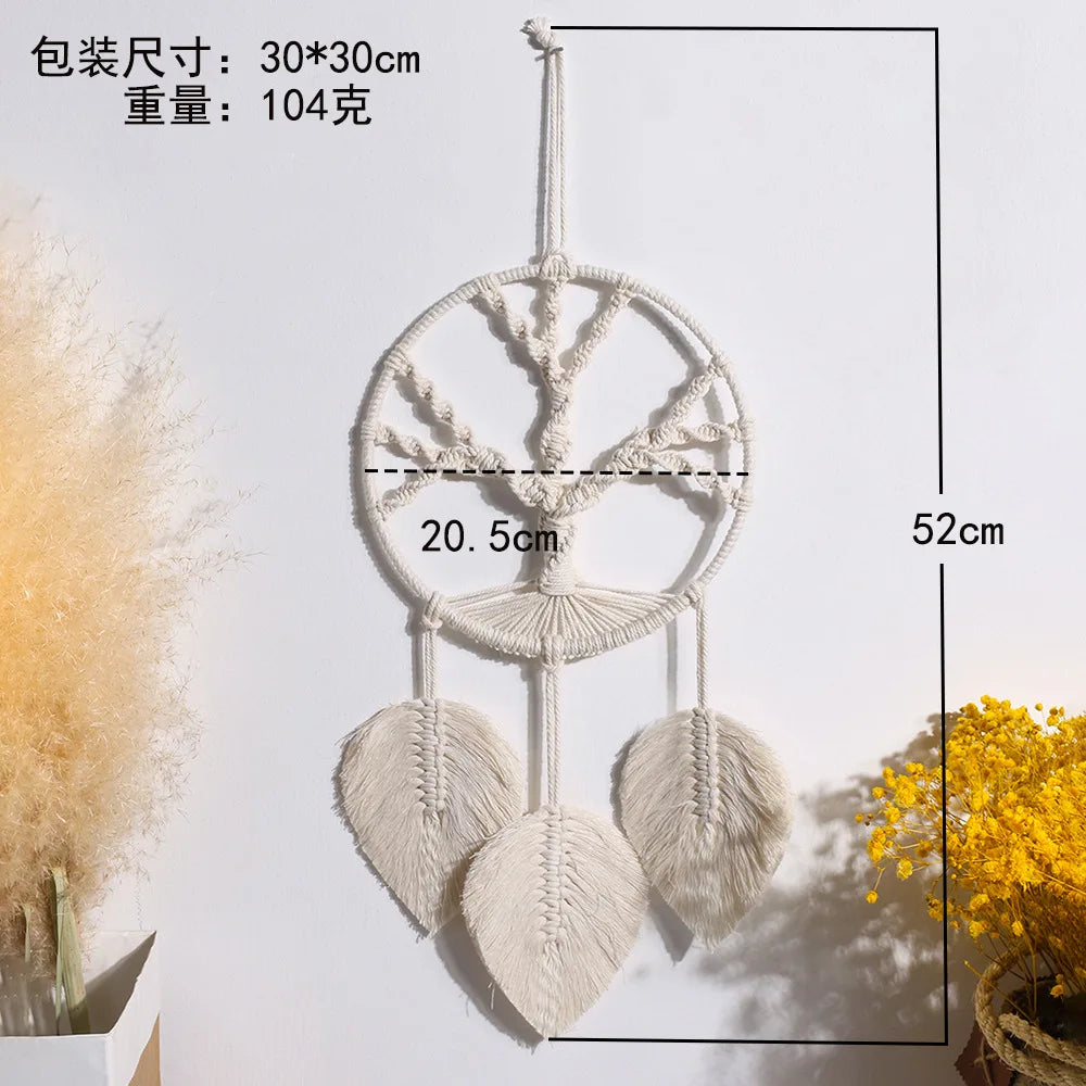 Nordic Macrame Tapestry Life Tree Leaves Dream Catcher Wall Hanging Kids Bedroom Tassel Dreamcatcher Hanging Tapestry Home Room