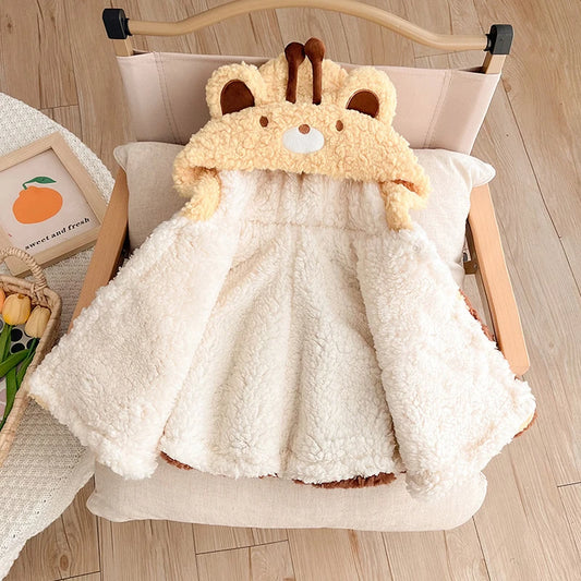 IYEAL Winter Cartoon Kapuzen Ohren Warm Plus Fleece Mantel Winter Baby Niedlichen Mantel Neue Baby Kleidung Baby Verdickt Mantel 