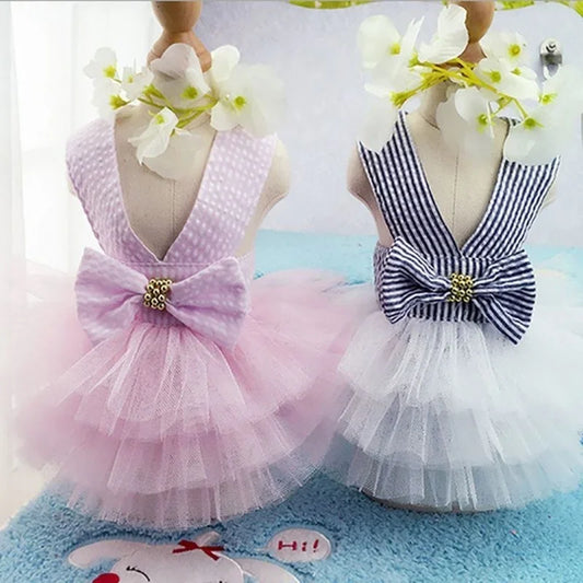 Frühling Haustier Sommer Bowknot Haustier Kostüm Kleid Haustier Hund gestreifte Katze Hund Welpen Hochzeit Prinzessin Rock Hundekleidung 
