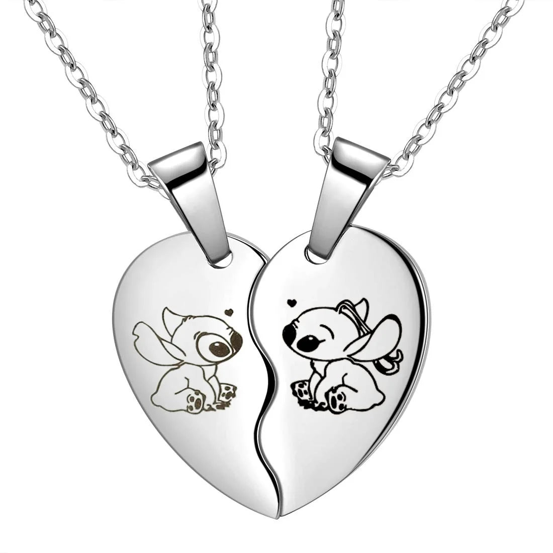 Best Friends Disney Lilo & Stitch Necklace Stainless Steel Stitching Cute Figure Stitch Heart Pendant Neck Chain Lovers Jewelry