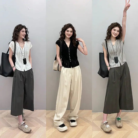 Summer Women Clothing Cardigans T-Shirts Solid V-Neck Hollow Out Fashion Versatile Loose Short Sleeve Linen Knitted Casual Tops clothes