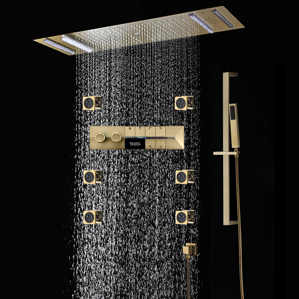 M Boenn Emotional Appeal Paar Musik Spa Doppelter Regenduschkopf Badezimmer Duschsystem Druckknopf Typ Thermostat Armaturen 