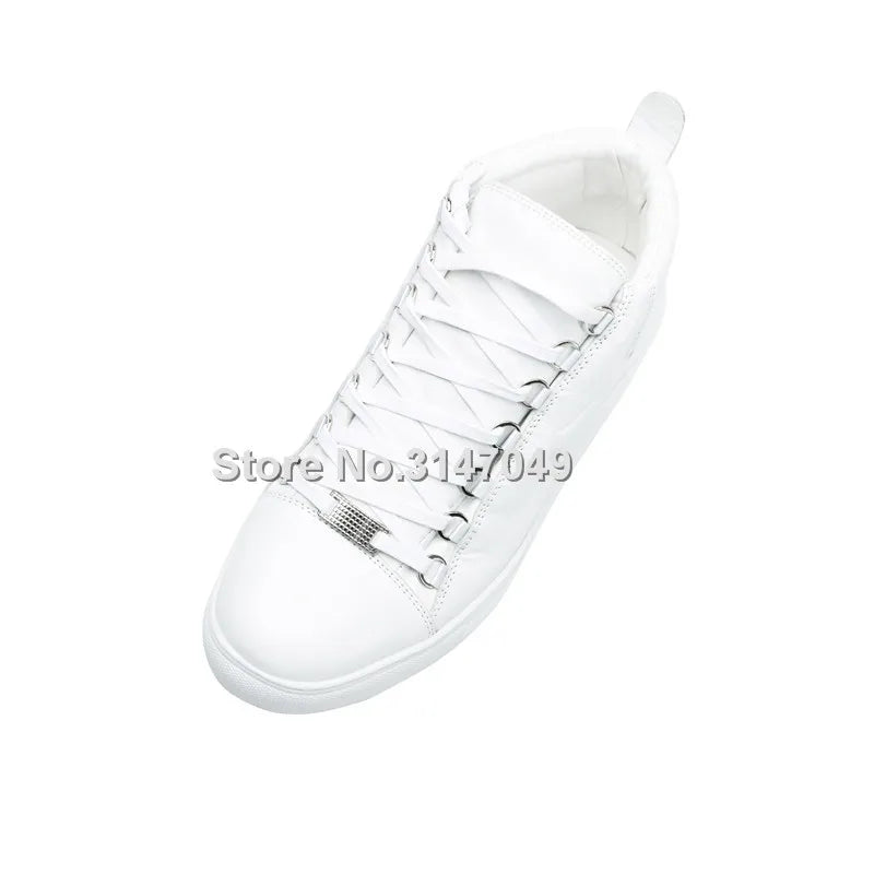Fashion Men'S Casual Shoes Lace Up Height Increasing Shoes Men White Leather Sneakers Solid Spring Autumn Moccasin Shoes 2019