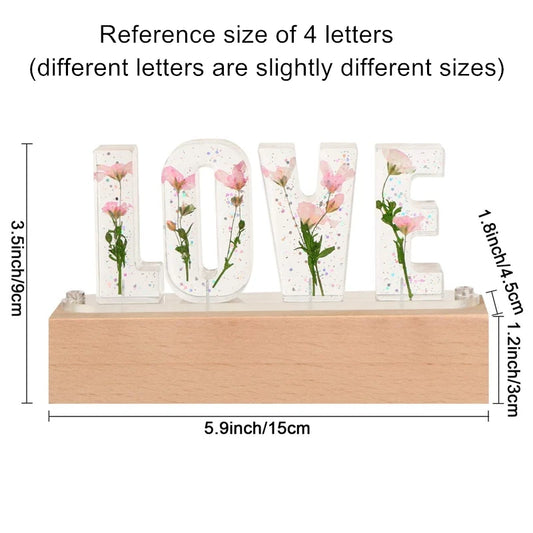 Customized A To Z Letters Dried Flower Wood Night Light Creative Romantic Table Lamp Gift for Couple Valentine Day Kid Birthday