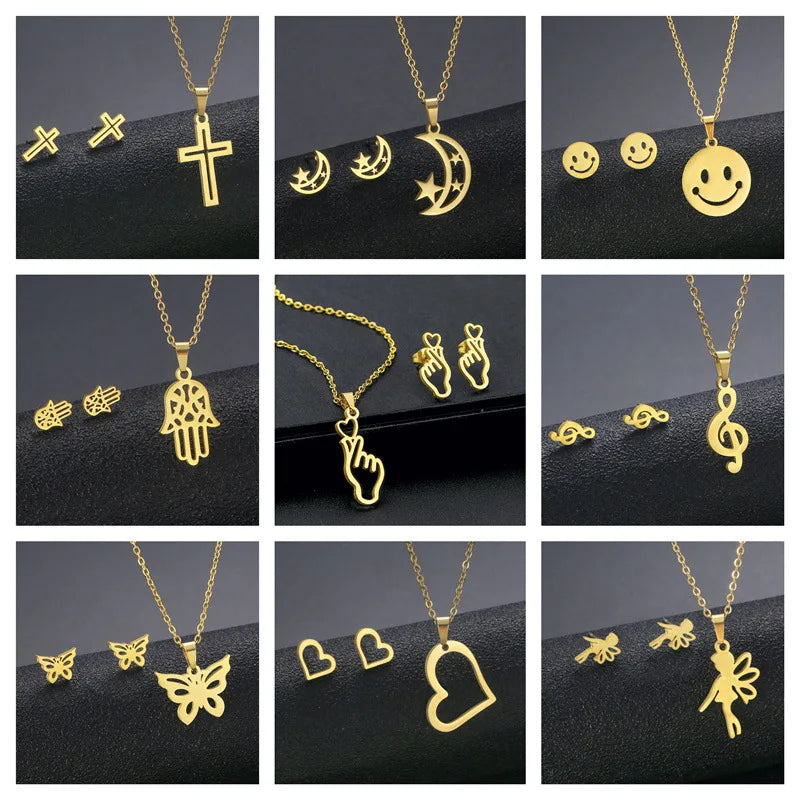 10 PiecesHip Hop Personalized Accessories Stainless Steel Necklace Fashion Jewelry Set for Women Smooth Geometric Design