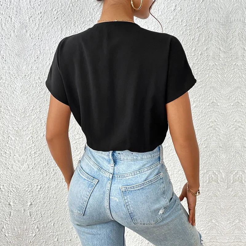 Woman Body Suits Women Loose V Neck Bodysuit for Jumpsuit Women 2025 Black Office Overalls Clothes E5650
