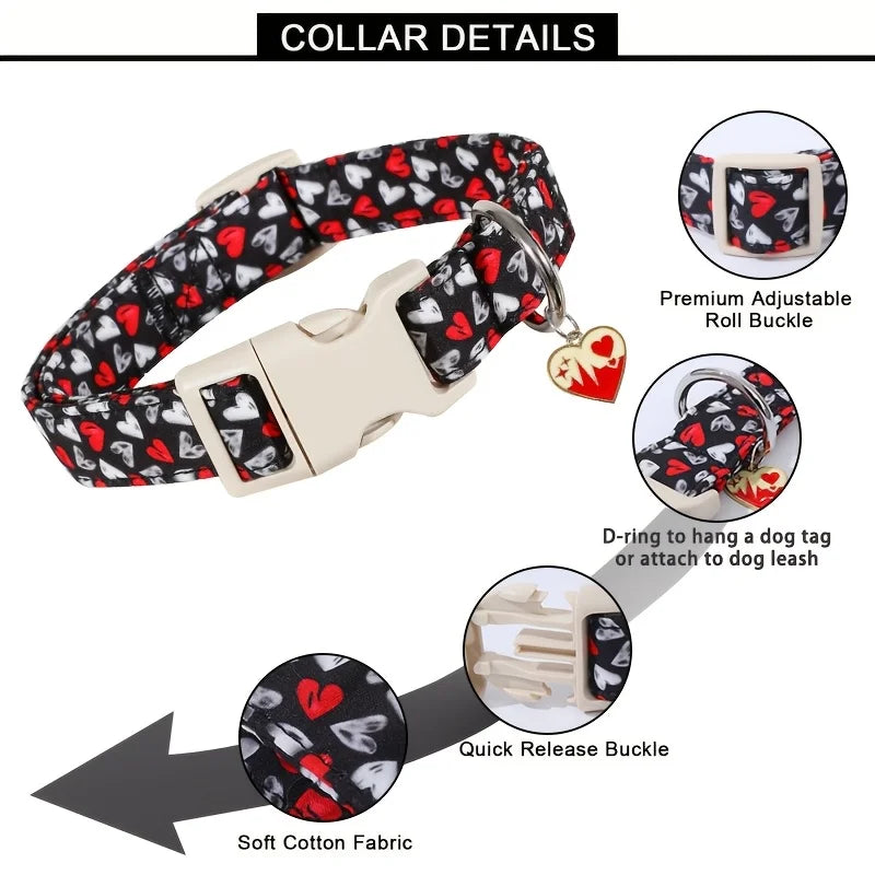1Pcs Valentine's Day gift Paws Personlized Pink Valentine Dog cat Collar with Bow Heart Pet Collar Flower Dog Collar Large Small Dog