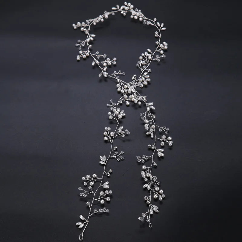 50-150cm Wedding Pearl Headband For Women Bridal Vine Rhinestone Hairband Crown Headpiece Wedding Hair Jewelry Hair Accessories