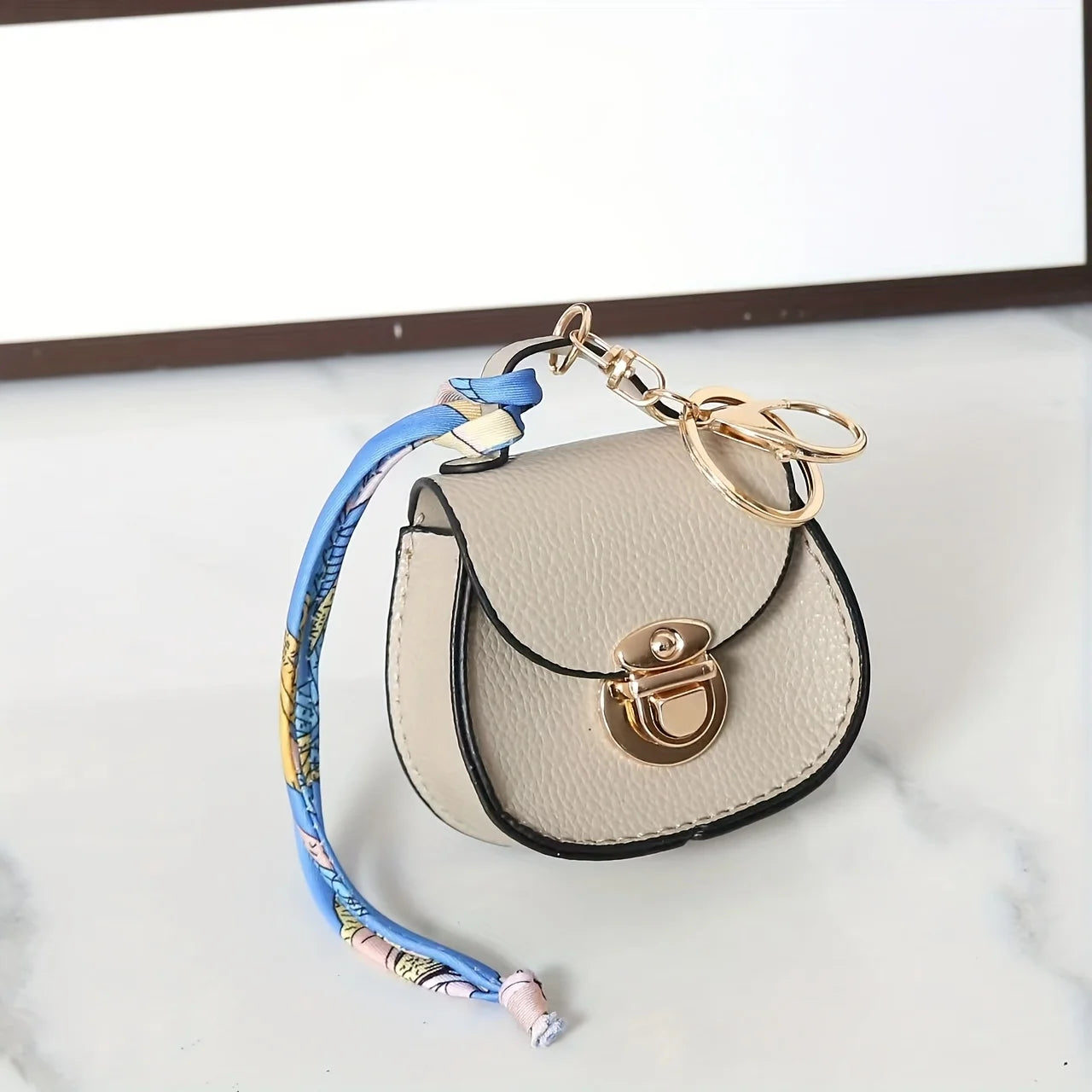 Elegant Mini Saddle Bag, Keychain with Premium Silk Scarf, Lightweight Faux Leather Coin Purse, Small Tote Bag Perfect Chic Gift