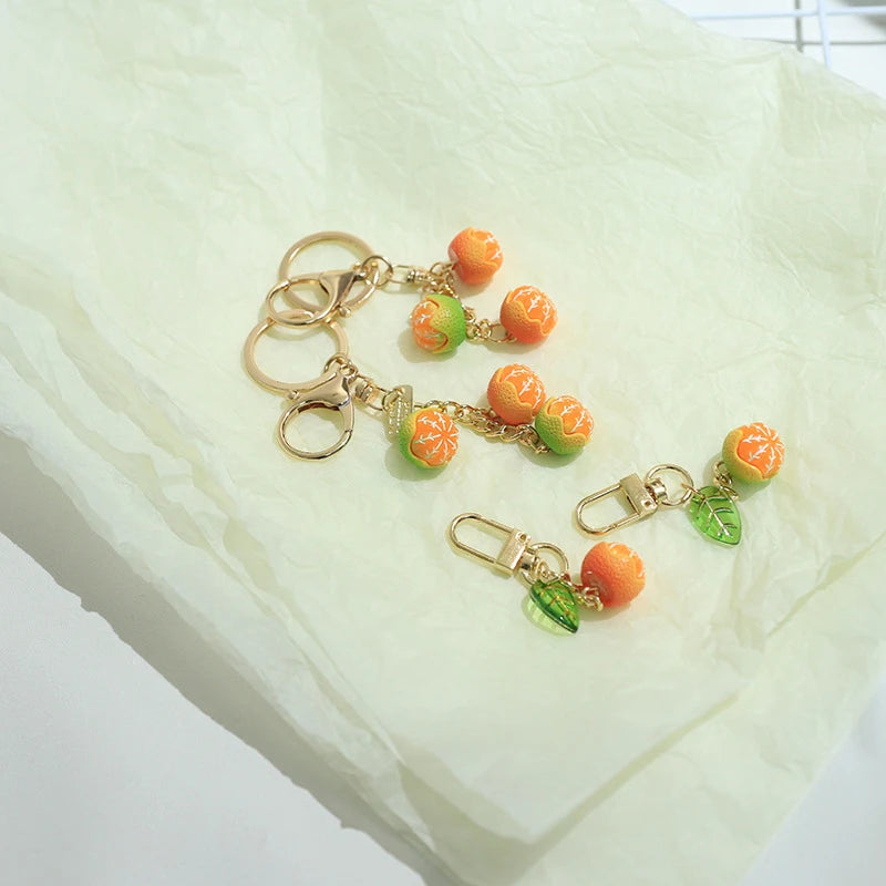 Cute Fruit Keyring Cartoon Simulation Orange Keychain Pendant Bag Earphone Case Phone Pendant Decoration Accessories Gifts
