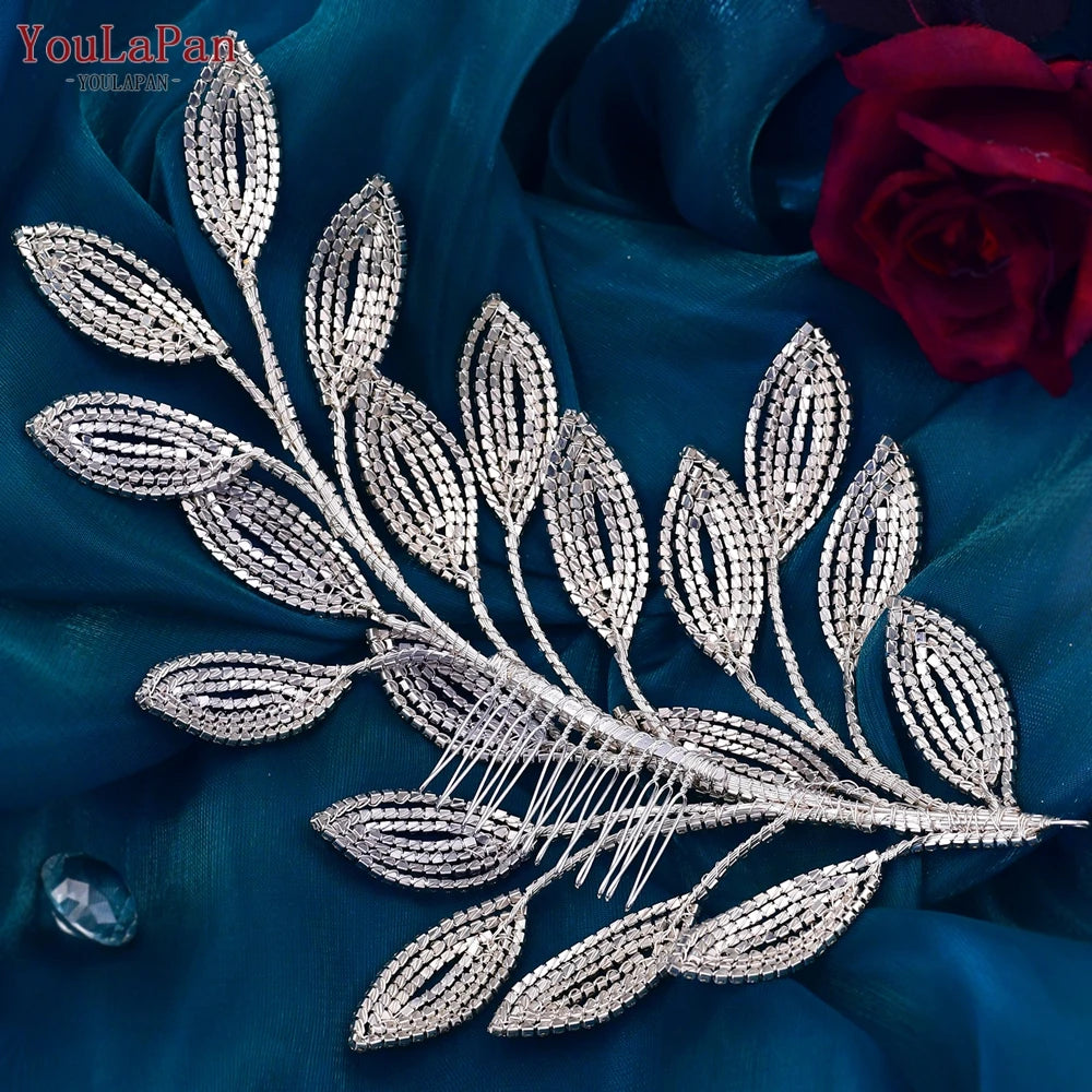 YouLaPan Bridal Hair Comb Wedding Hair Accessories Jewelry Bride Tiaras Luxury Headband Woman Crystal Leaf Headdresses HP452