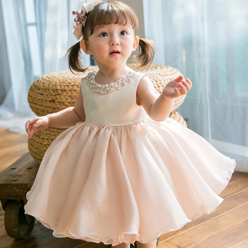 IYEAL New Fashion Sleeveless Children Girl Dress Beading Kids Girl Gown