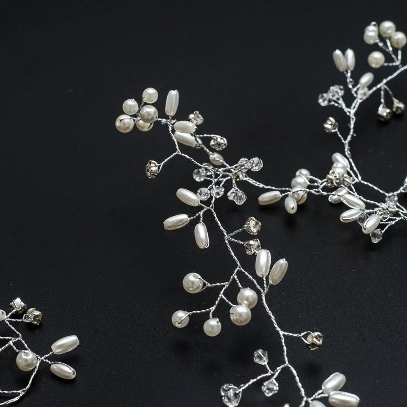 50-150cm Wedding Pearl Headband For Women Bridal Vine Rhinestone Hairband Crown Headpiece Wedding Hair Jewelry Hair Accessories