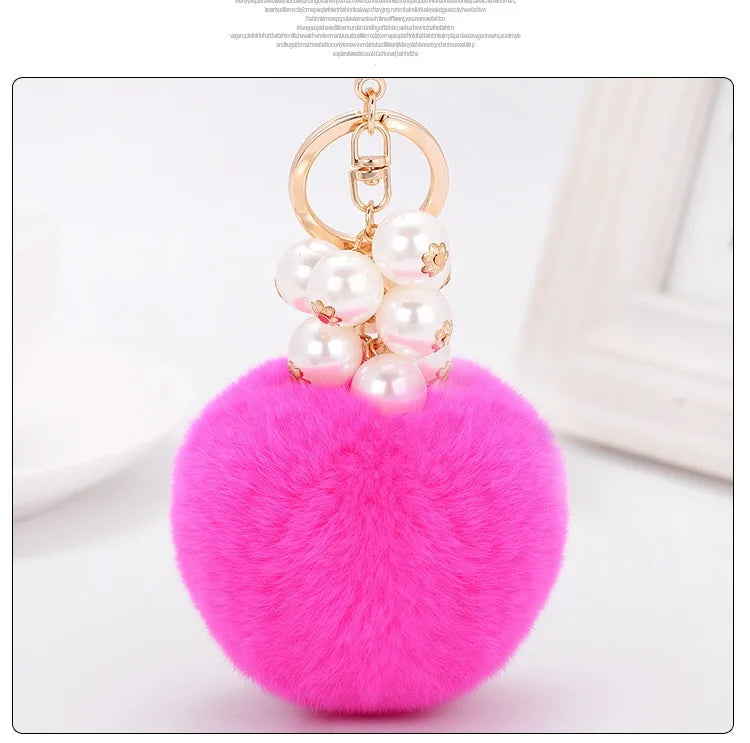 Car Women handBag Key Chain Fashion Pearl Chain Crystal Bottle Bow Pompom Keychain Fluffy Puff Ball Keychains Jewelry