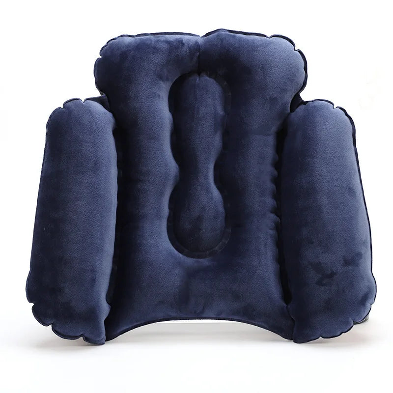 Practical Travel Inflatable Pillow Waist Cushion Comfortable Lumbar Support Back Pad For Car Office Aircraft Sleeping PVC Velvet