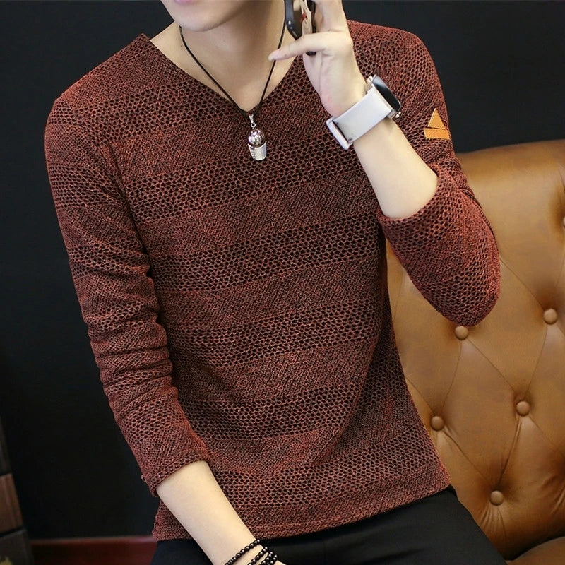 Knit Sweater Male No Hoodie Men's Clothing Red Pullovers Icon V Neck Sale Classic Street Elegant Pull Oversize Korean Fashion A