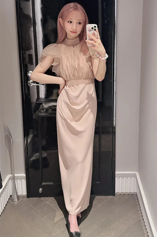 Neploe Ruffled Perspective Top+pleated Slim Waist Strap Dress Japanese 2024 Summer Conjunto Femenino Womens Two Peice Sets