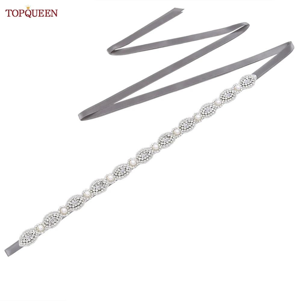 TOPQUEEN Bridal Belt Pearls Crystal Decoration Sash for Women Ladies Wedding Evening Party Dress Gown Applique Handmade  S435