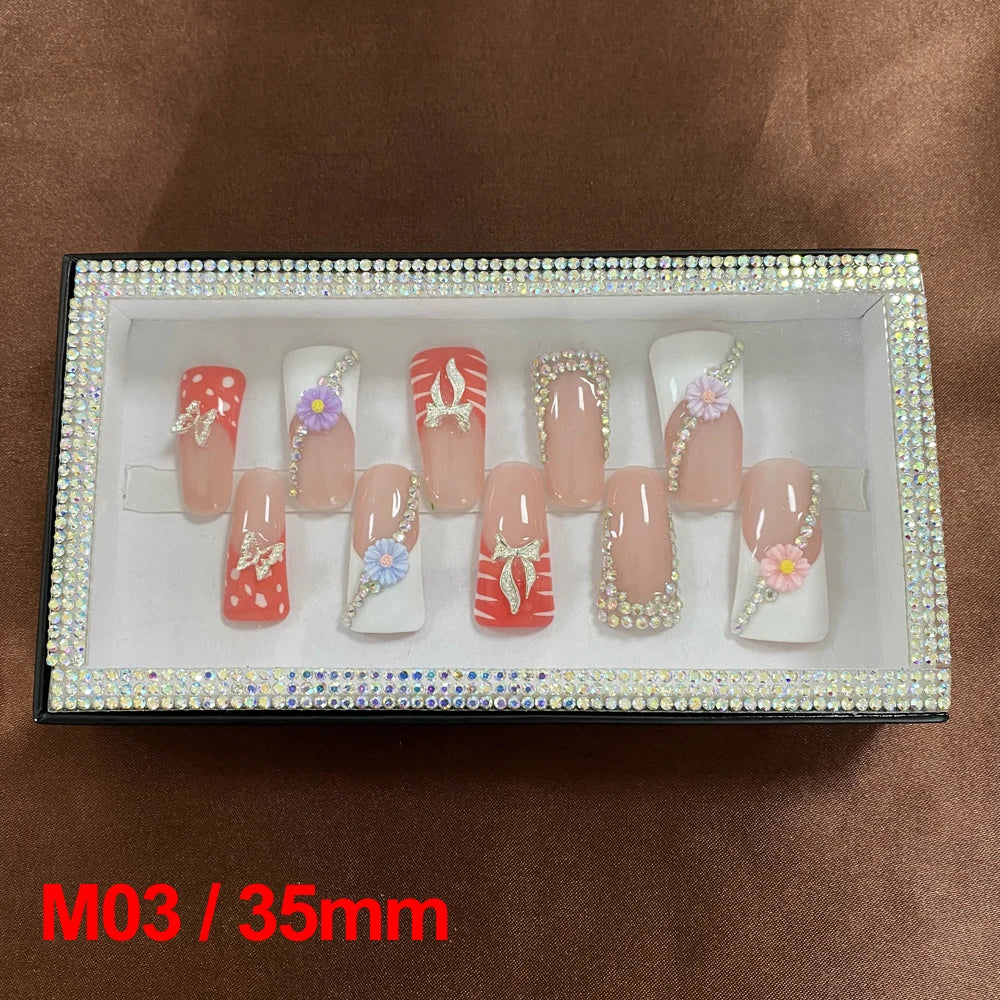 2024 New Design Nail Art Y2K Gel Polish Square Acrylic Luxury Glossy Bling Handmade Press On Nails 10 PCS Fingernails