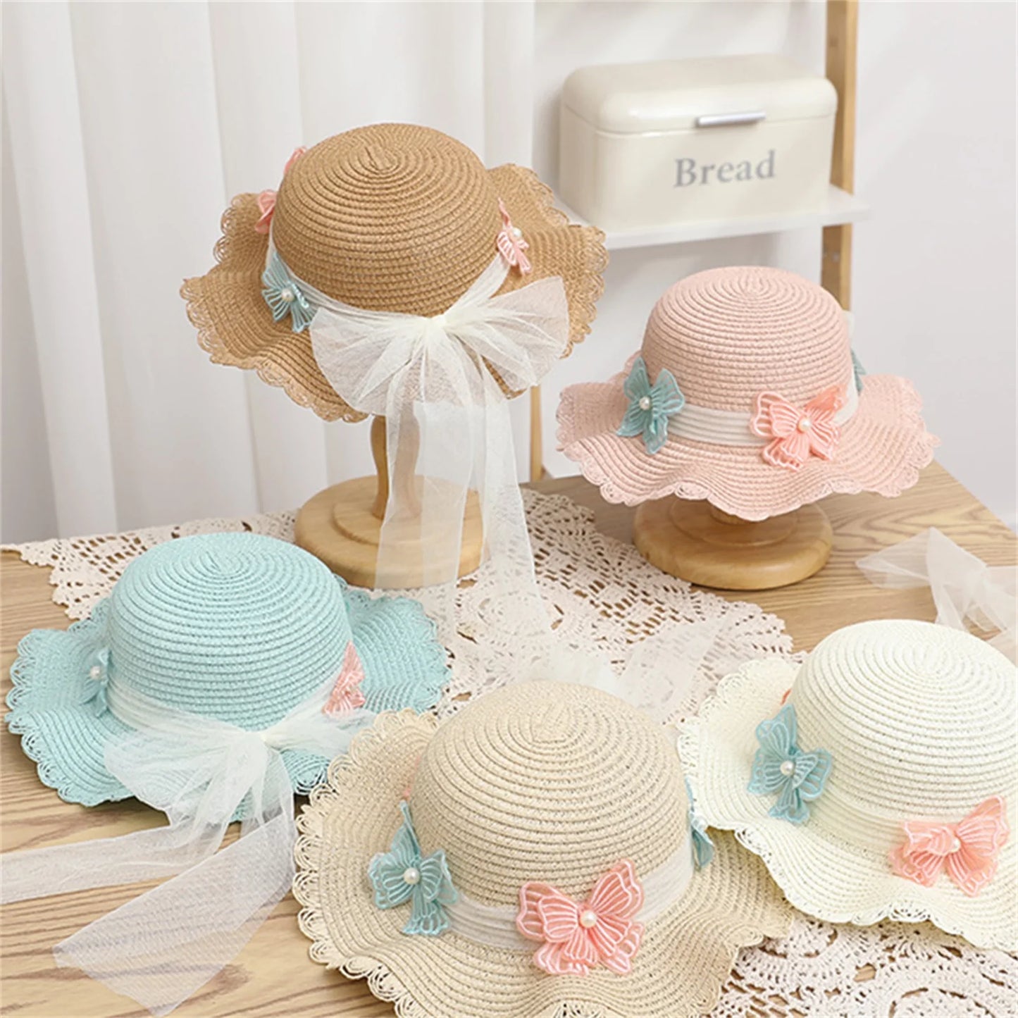 2pcs Set Girls Summer Straw Sun Hat Kids Summer Protection Wide Brim Reversible Bow Hats with Crossbody Bag Outdoor Acceessories