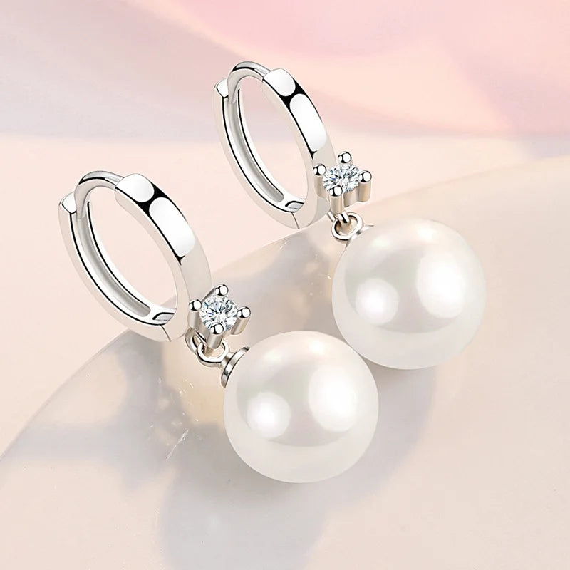 LByzHan 925 Sterling Silver Long Pearl CZ Dangle Earrings For Women Engagement Wedding Graceful Accessories Fashion Earring Gift
