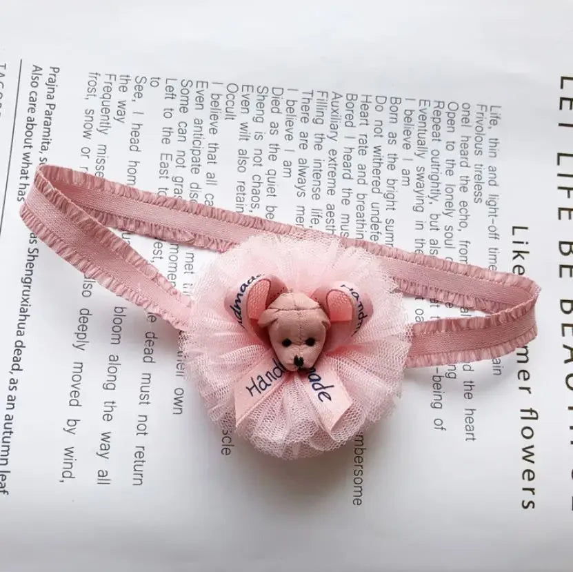 Newborn Toddlers Chiffon headbands Girls Lvely bear pink headwear strech hair bands kids hair accessories headdress