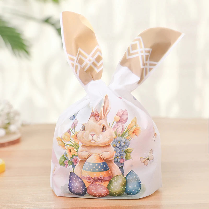 25/50pcs Easter Rabbit Ear Candy Cookies Bag Cute Bunny Eggs Gift Packaging Bag Kids Easter Birthday Party Favors Decor Supplies