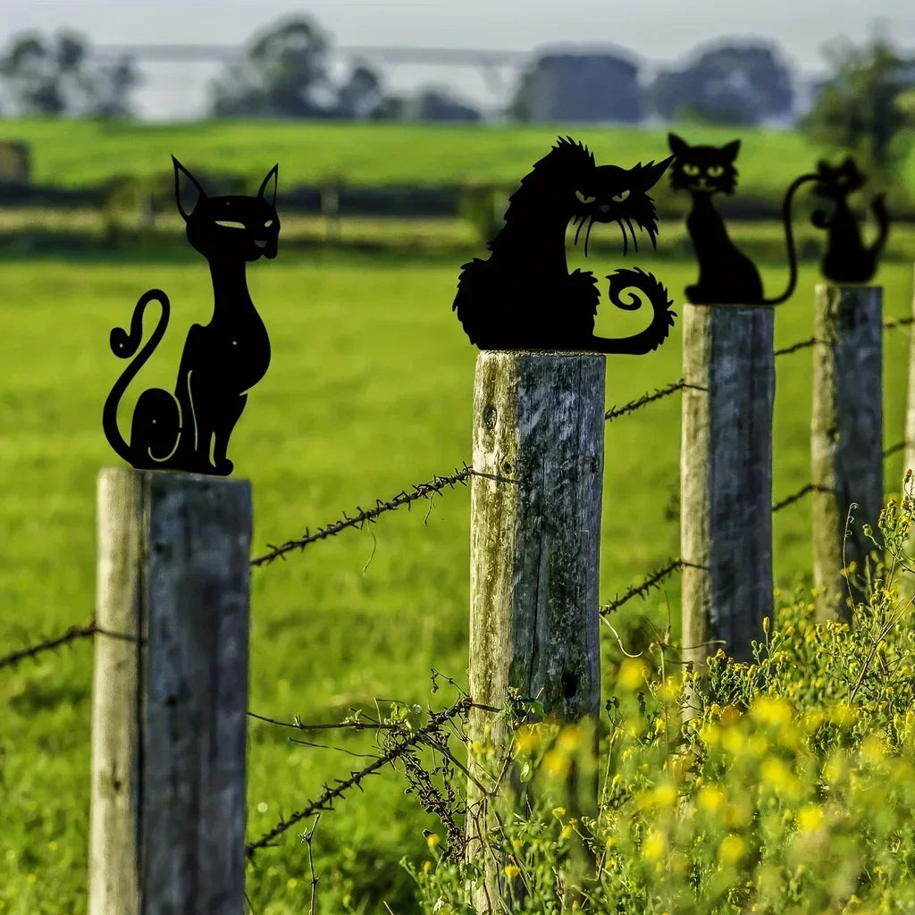 Outdoor Decorations Black Cat Metal Garden Stakes Outdoor Decorative Stakes Garden Metal Animal Statues Silhouette Animal Stakes