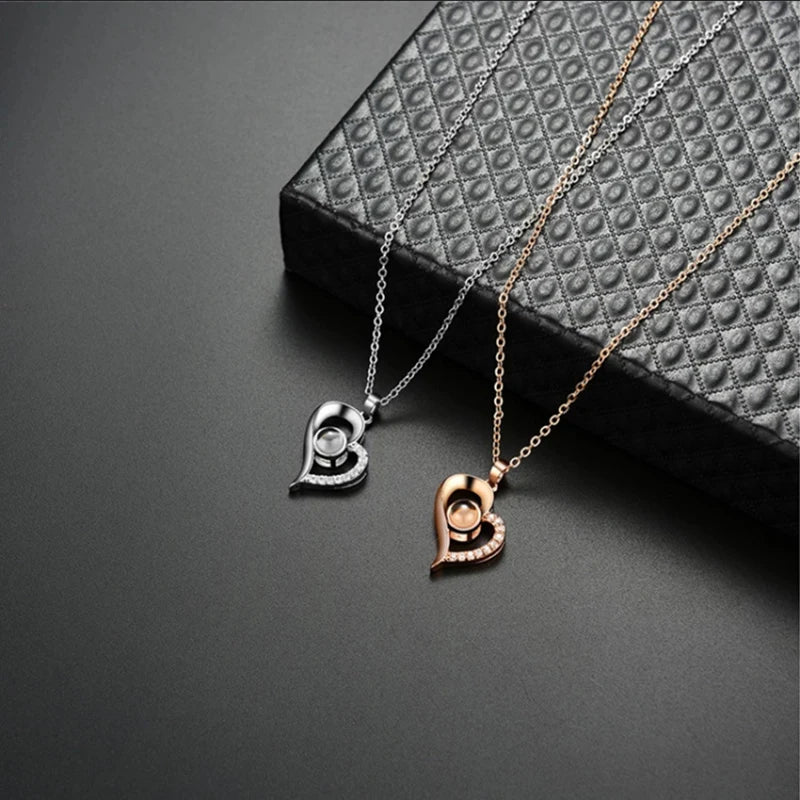 I Love You Necklace 100 Languages Projection Love Heart Necklace Heart Pendant for Women Valentines Day Gifts for WifeGirlfriend