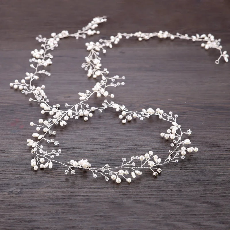 50-150cm Wedding Pearl Headband For Women Bridal Vine Rhinestone Hairband Crown Headpiece Wedding Hair Jewelry Hair Accessories
