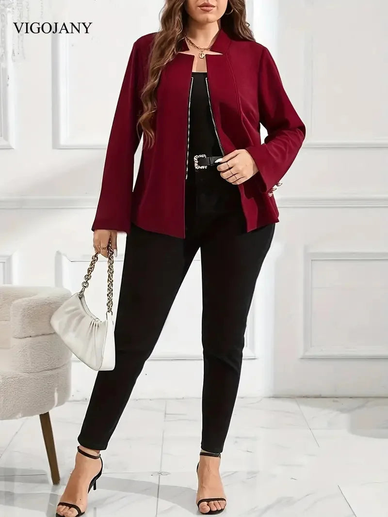 VigoJany 2025 Winter Red Plus Size Coat Women Casual Large Long Sleeve Jacket Outwear Ladies Autumn Chubby Zipper Curvy Clothes