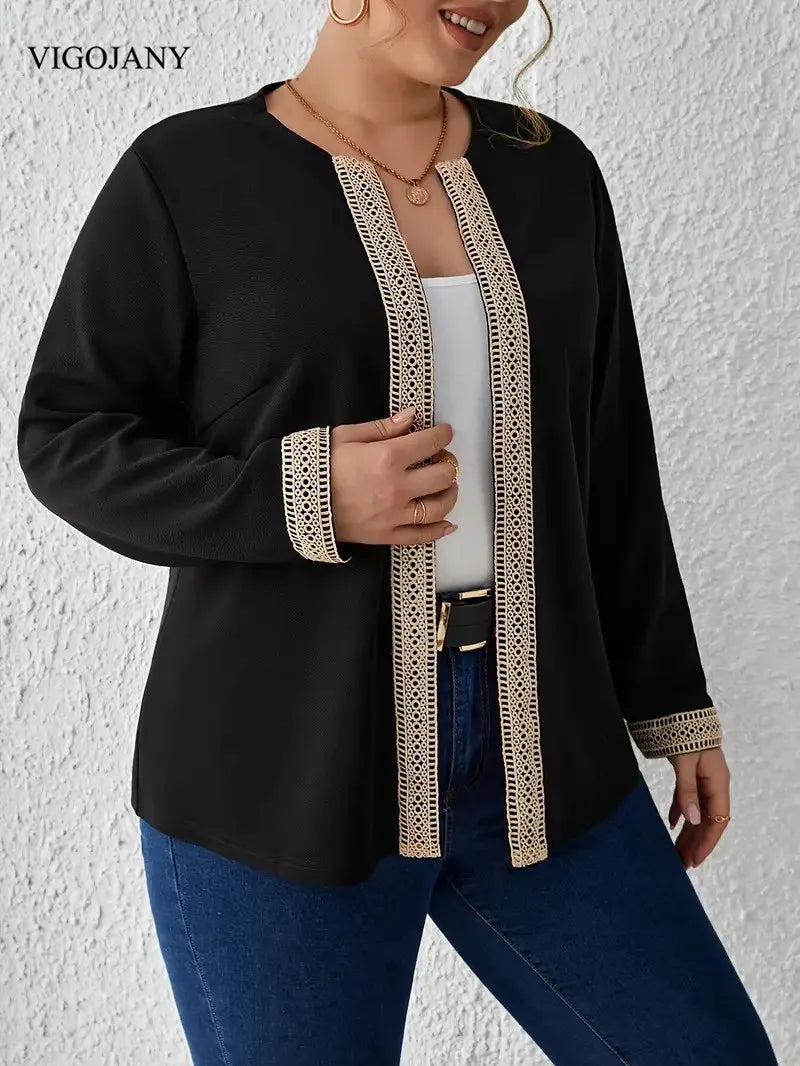 VigoJany 2025 Winter Black Plus Size Coat Women Casual Large Long Sleeve Outwear Ladies Autumn Chubby Open Stitch Curvy Clothes
