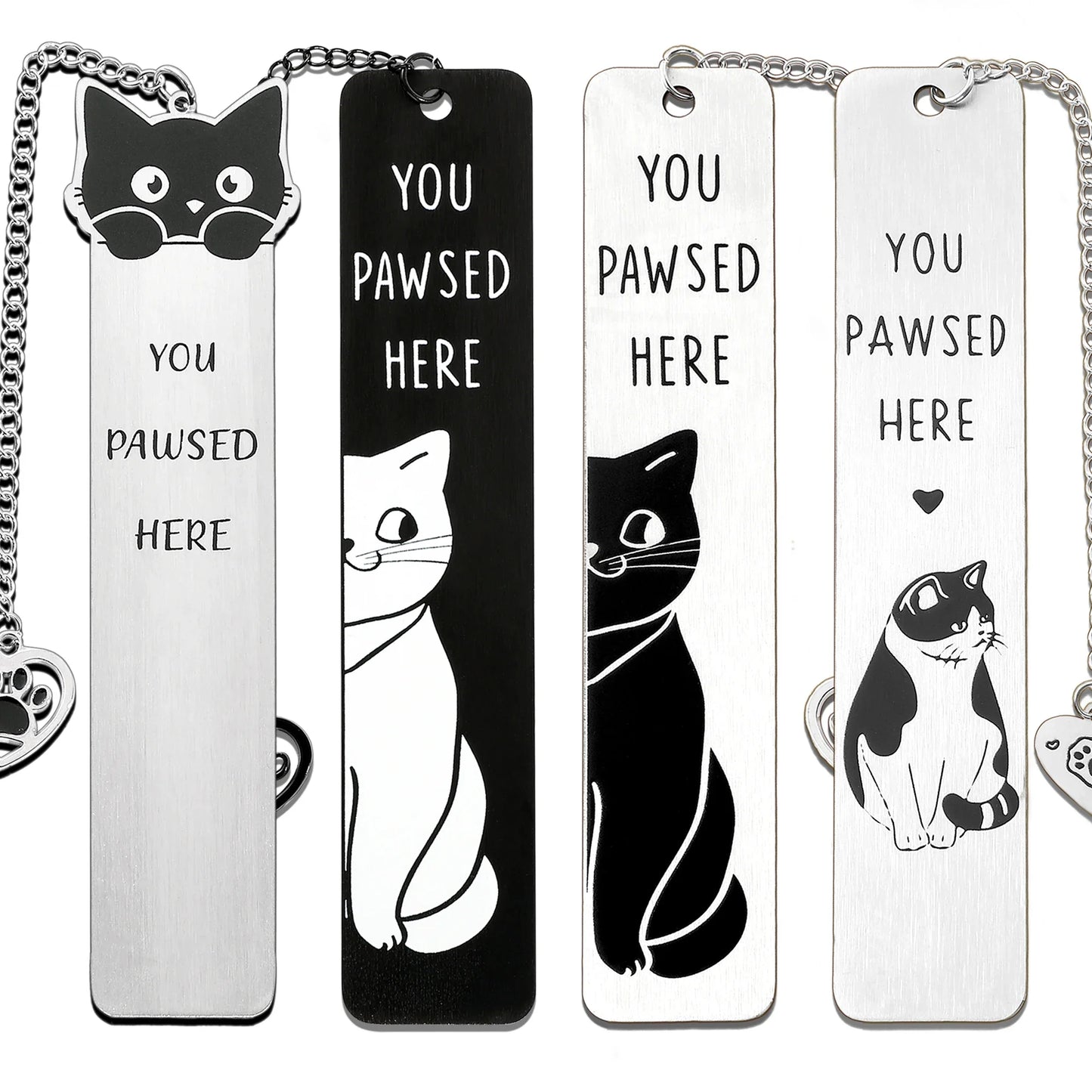 Cute Cat Metal Bookmark,Funny You Pawsed Here Cat Stainless Steel Bookmarks with Tassel, Reading Supplies Gift for Cat Book Love